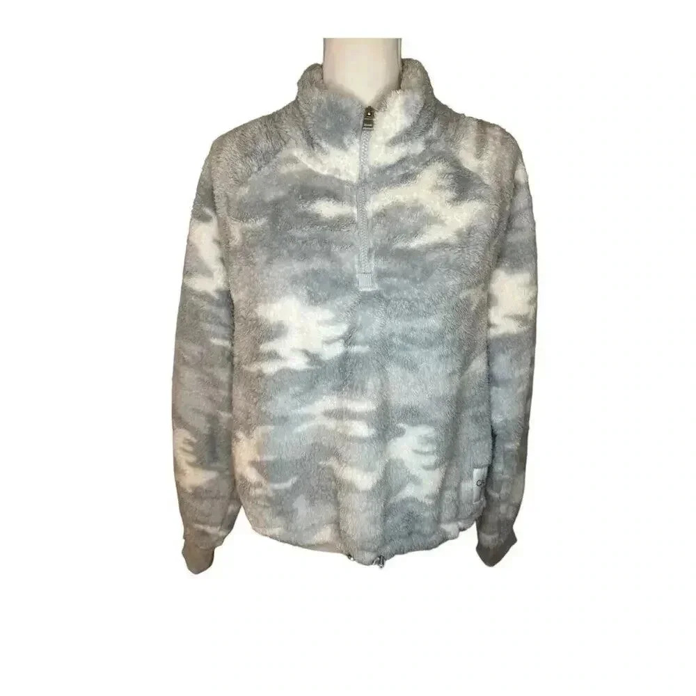 NEW Calvin Klein Large Gray/White Performance Fleece 1/4 Zip Crop Sweatshirt NWT